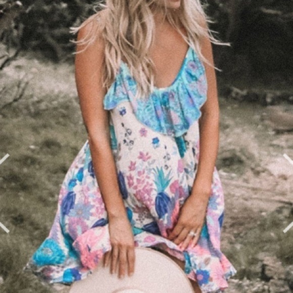 SPELL & The Gypsy Siren Song Mermaid Floral Print Mini Dress Small - Picture 10 of 11